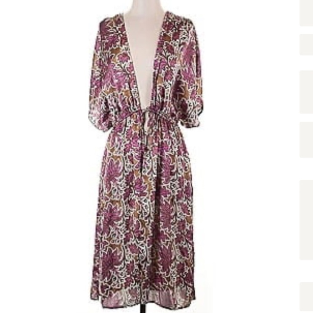 Evereve purple bronze floral print open cardigan top sz M/L